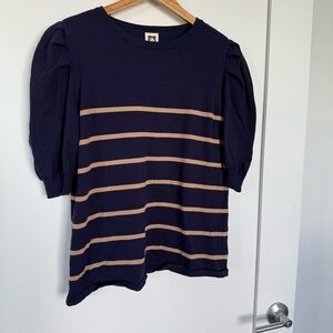 Anne Klein | Striped Puff-Sleeve Knit Top
